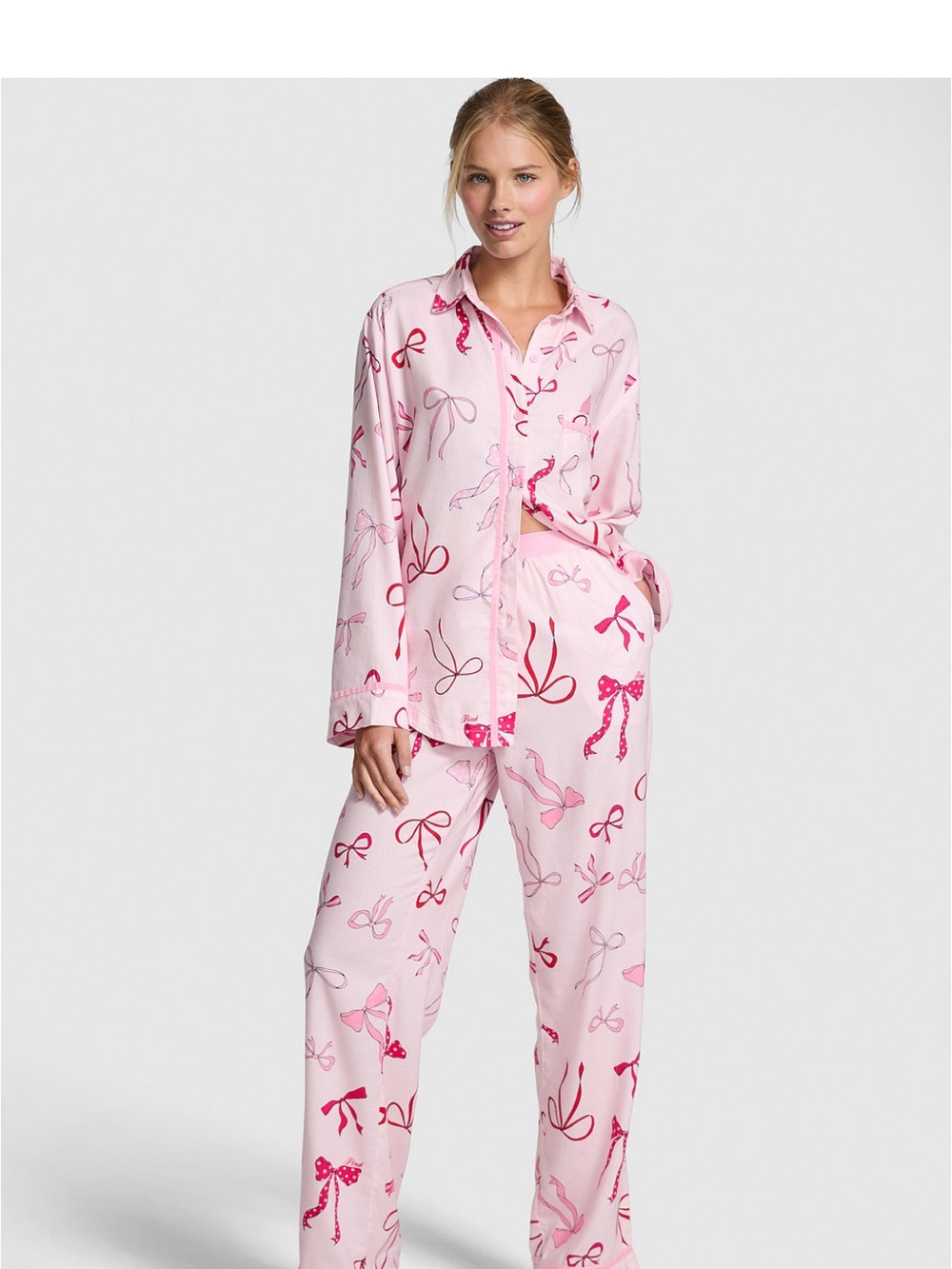 Victoria Secret Pink Bow-Print Cotton Pajama Set